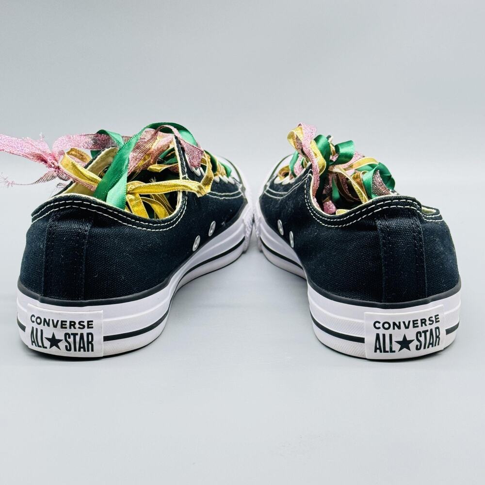 Converse Shoes Womens 8 Black All Star Low Top Custom Ribbon Laces Unique - Picture 8 of 12